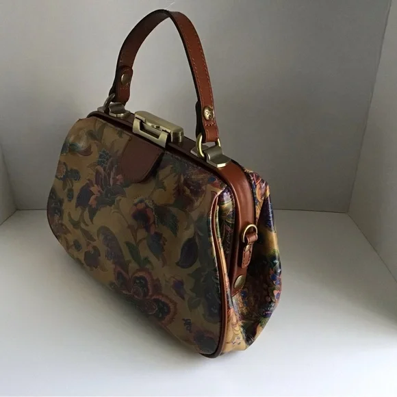 Patricia Nash Gracchi French Tapestry Bag Handbag Crossbody Brown Leather - Picture 3 of 16